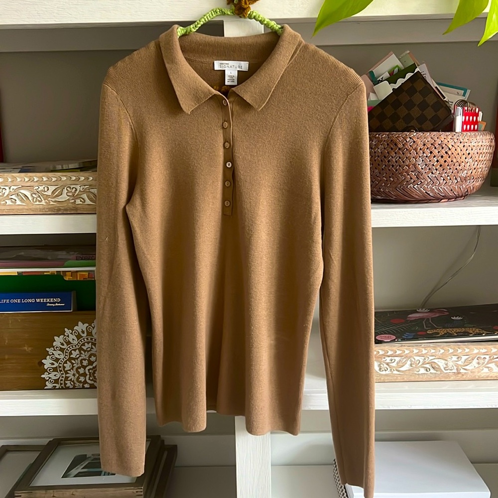 Nordstrom signature pullover button sweater. Size L. 50% cashmere 50% cotton.